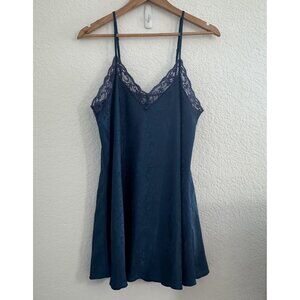Sopre Lingerie Slip Dress Womens Large Blue Lace Satin Floral Nightgown Coquette